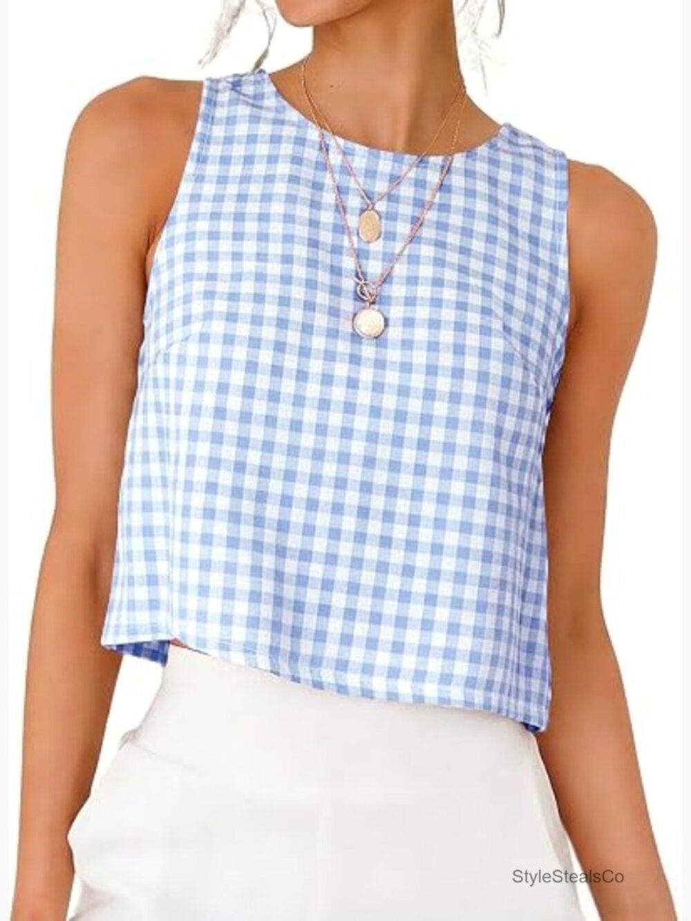 Gingham Crop Tank Top Sleeveless Summer Plaid Vest
